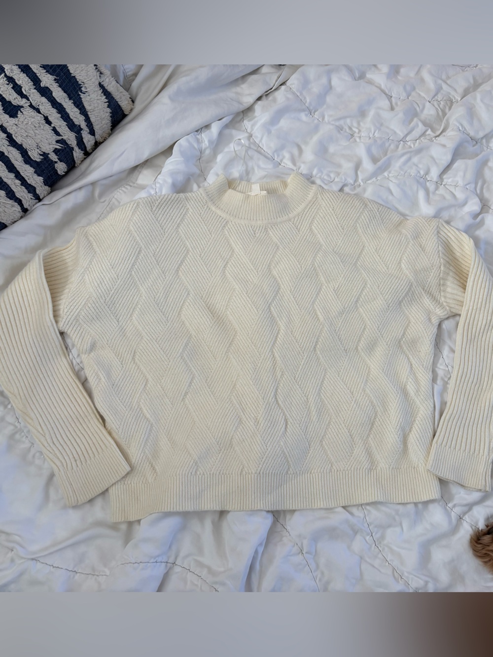 Cyrus Cream Textured Chevron Mock Neck Sweater